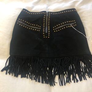 Vintage suede cowgirl fringe skirt w/ embellish